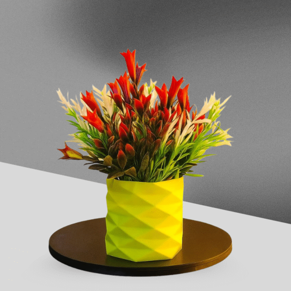 Crimson Bloom Faceted Pot - Charming Glow Lifelike Artificial Flowers