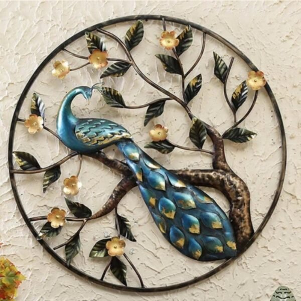 Iron Round Peacock Wall Decor Frame - Charming Glow Premium Home Decor